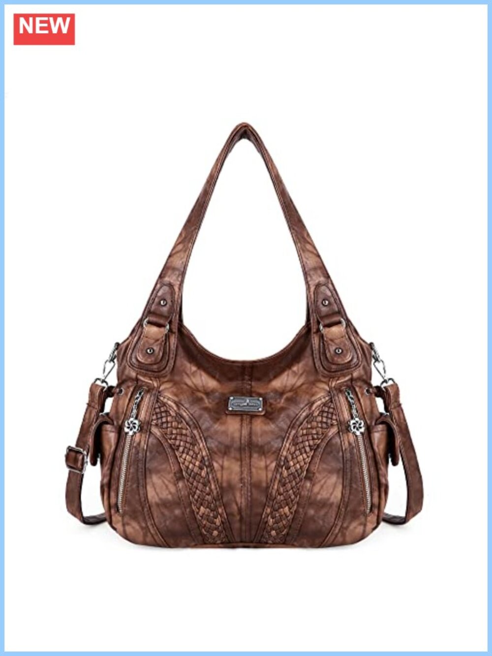 Women's Faux Leather Tote Bag Washed PU Leather Satchel with Crossbody Strap
